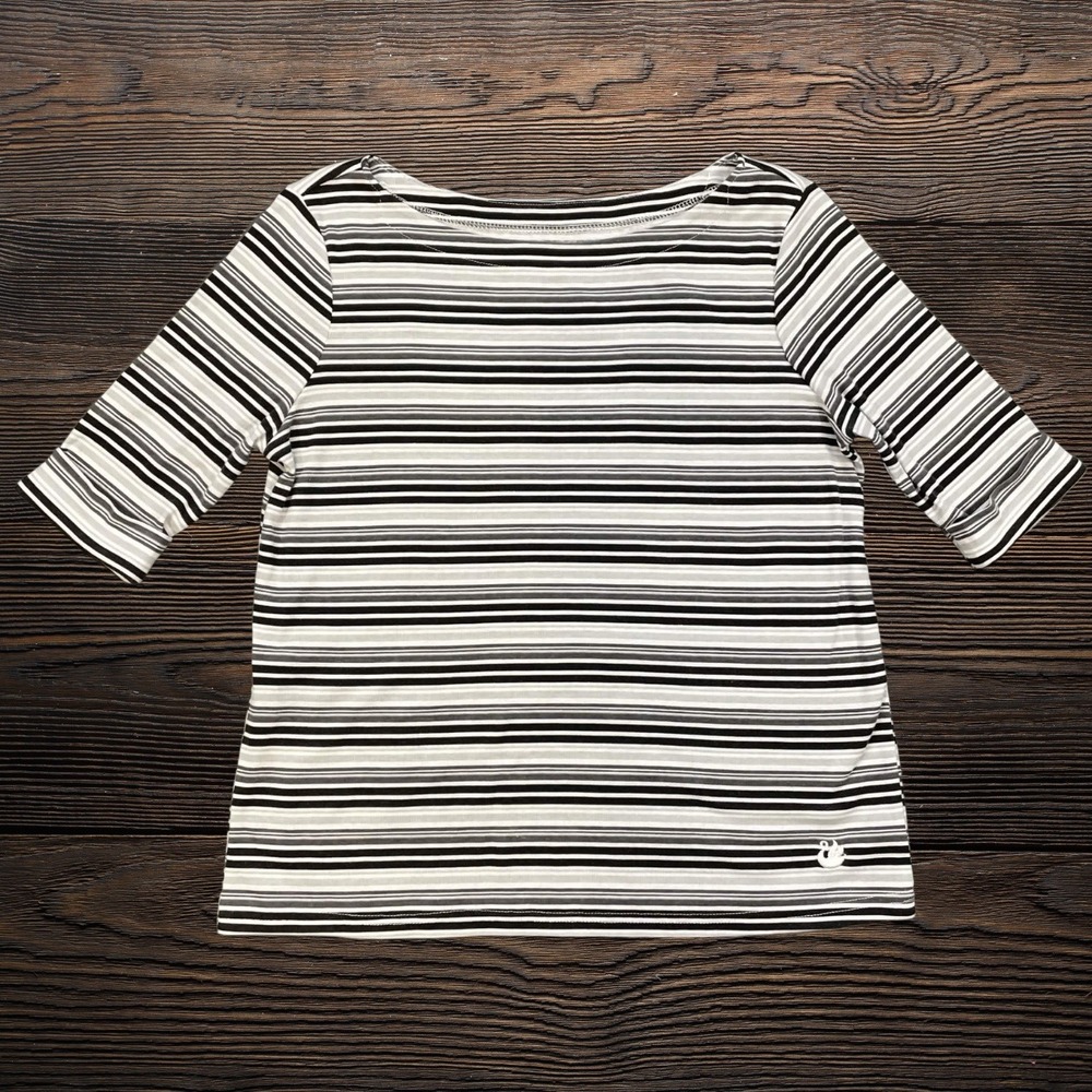 Gloria Vanderbilt Spring Womens Striped Boat Neck Top Black White Grey Medium